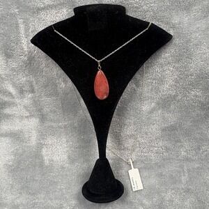 Salmon Quartz Teardrop Pendant Necklace 925 Sterling Silver Chain 18" Minimalist